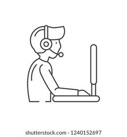Online coach line icon concept. Online coach vector linear illustration, symbol, sign