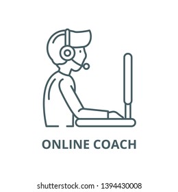Online coach vector line icon, linear concept, outline sign, symbol