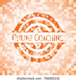 Online Coaching abstract emblem, orange mosaic background