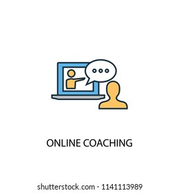 Online coaching concept 2 colored line icon. Simple yellow and blue element illustration. Online coaching concept outline symbol design from eLearning set