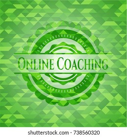 Online Coaching green emblem. Mosaic background