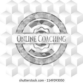 Online Coaching grey emblem. Vintage with geometric cube white background