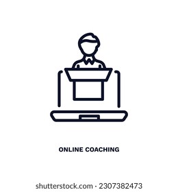 online coaching icon. Thin line online coaching icon from distance learning collection. Outline vector isolated on white background. Editable online coaching symbol can be used web and mobile