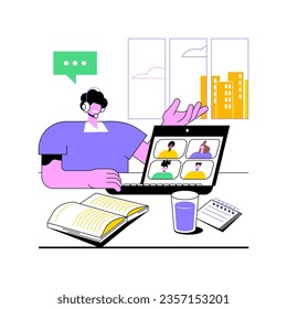 Entrenamiento en línea ilustraciones de vectores de dibujos animados aislados. Un terapeuta de confianza que realiza asesoría en línea usando laptops, pequeñas empresas, caricatura profesional de vectores de entrenamiento personal.