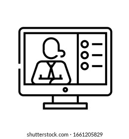 Icono de línea de entrenamiento en línea, signo de concepto, ilustración de vector de esquema, símbolo lineal.