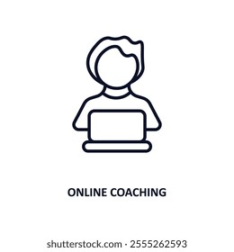 online coaching outline icon.  Thin line icon from e learning and education collection. Editable vector isolated on white background