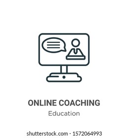 Online coaching outline vector icon. Thin line black online coaching icon, flat vector simple element illustration from editable education concept isolated on white background