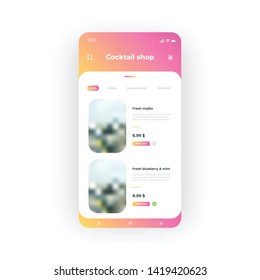 Online Cocktail shop UI, UX, GUI screen for mobile apps design. Modern responsive user interface design of mobile applications including drinks store screen