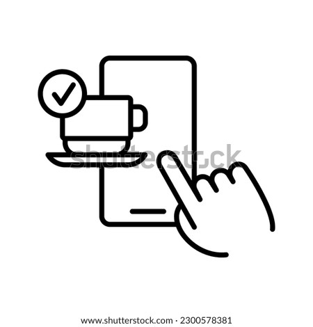 Online coffee ordering icon. Coffee cup on mobile phone. Concept of drink order notification on cellphone, internet cafe. Vector illustration
