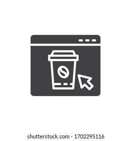 Online coffee ordering vector icon. filled flat sign for mobile concept and web design. Website page with coffee cup glyph icon. Symbol, logo illustration. Vector graphics