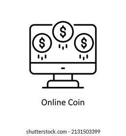 Online Coin vector outline icon for web isolated on white background EPS 10 file