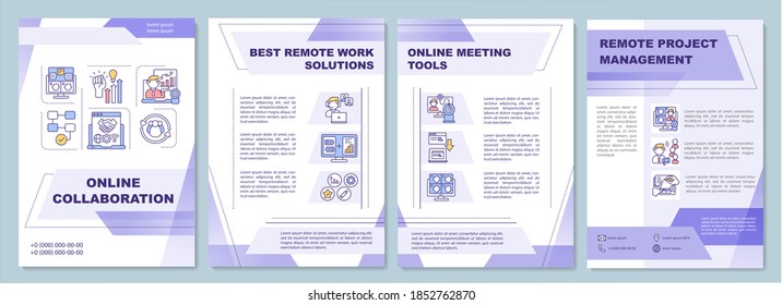 Online collaboration brochure template. Best remote work solutions. Flyer, booklet, leaflet print, cover design with linear icons. Vector layouts for magazines, annual reports, advertising posters