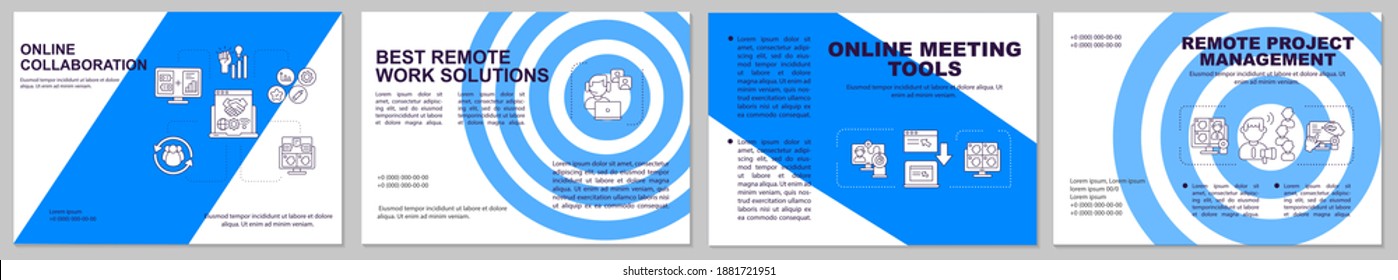 Online collaboration brochure template. Remote project management. Flyer, booklet, leaflet print, cover design with linear icons. Vector layouts for magazines, annual reports, advertising posters
