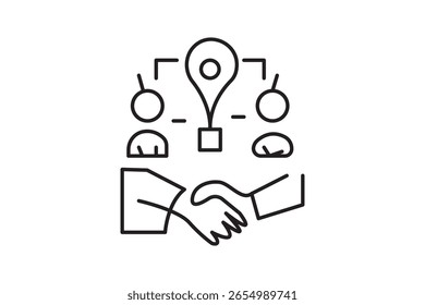 Icono de colaboración en línea, Vector de colaboración digital, símbolo de Acuerdo de negocios, arte de línea de trabajo en equipo remoto, ilustración de conexión exitosa, ícono de apretón de manos virtual, red y comunicación SYM