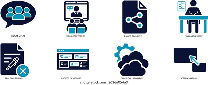 Online Collaboration Icon Set Remote Work, Team Communication  Cloud Tools.