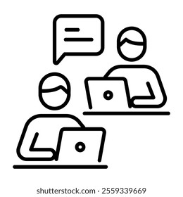 Online collaboration of two persons, line style icon 