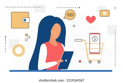 Online-Shop-Anwendung Einkaufswagen. virtuelle Verbraucherprodukte und -dienste im Internet