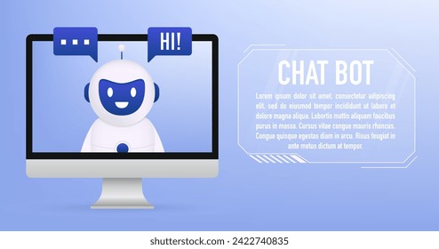 Online communication with chat bot concept. Robot answer customer in chatbot service. Dialog between AI assistant. Artificial intelligence talking, answering questions. Vector illustration