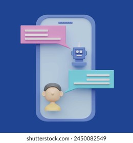 Online communication with chat bot concept. Realistic 3d object cartoon style