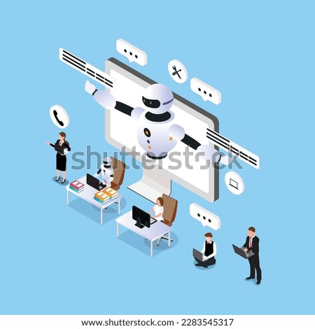Online communication with chat bot isometric 3d vector illustration concept for banner, website, illustration, landing page, flyer, etc.