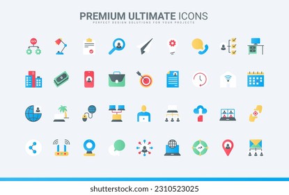 Online communication and collaboration of freelancers with remote locations, productivity and portfolio of resume. Freelance, work in home office trendy flat icons set vector illustration