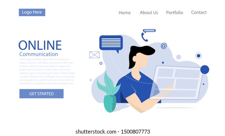 Online communication concept with characters. Can use for web banner, info graphics