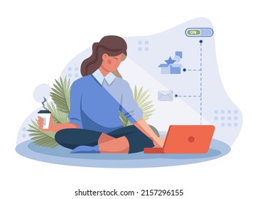 Online communication concept. Characters with smart digital technologies. Video conferencing and chatting through device with internet connection. Social media community. Flat vector illustration