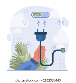 Concepto de comunicación en línea. Caracteres con tecnologías digitales inteligentes. Videoconferencia y chat a través de un dispositivo con conexión a Internet. Comunidad de medios sociales. Ilustración vectorial plana