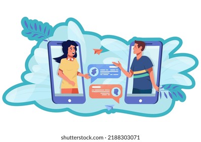 Online communication concept. Couple exchanging messages. Online dating app. Messenger. Boyfriend and girlfriend.