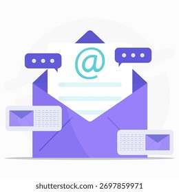 Concepto de comunicación en línea. Suscripción de correo electrónico, nuevos mensajes recibidos, diseño de correo electrónico mínimo.	