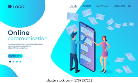 Online communication.The concept of communication via the Internet.Social networks and communication through them.Using modern technologies to communicate with each other.Isometric illustration.