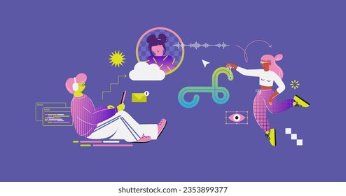 Online communication. Dream team Y2k. Social media. Flat design. Cyber Wave. Vaporwave. zine aesthetic. Retro vibes. IT-specialist, product manager, designer. Trendy stickers