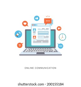 Online communication flat illustration with icons. eps8