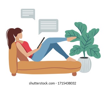Online communication at home. Online learning.  Vector illustration. 