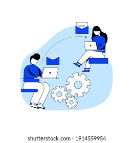 Ilustración vectorial del concepto de icono de comunicación en línea. comunicación de hombre y mujer por correo electrónico. comunicación en línea. puede usarse para web, página de inicio, aplicaciones móviles. caricatura de personajes Ilustración de estilo plano.