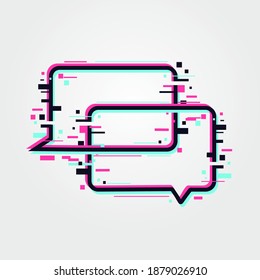 Online communication icon. Glitch speech bubbles. Vector glitched banners. Web messaging illustration.