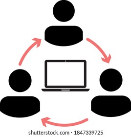 Online communication icon, vector file. People on computer screen. Home office in quarantine times. Digital communication. Internet teaching media.