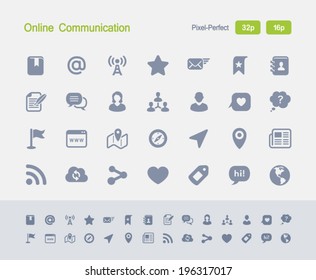 On-line Communication Icons. Granite Icon Series. Simple glyph stile icons optimized for two sizes.