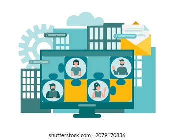 Online communication, internet office, distance learning and conference, online courses and lectures Concept vector illustration