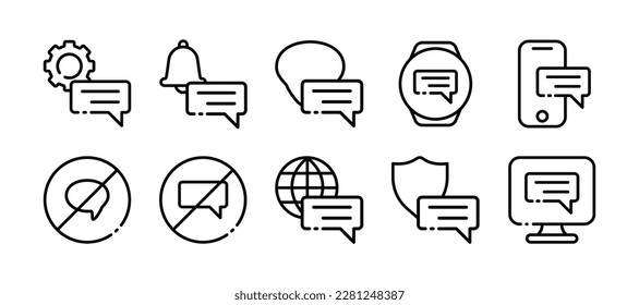 Online communication. Line icon, black, set of online communication icons. Vector.