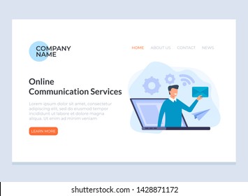 Online communication marketing service banner poster website concept. Vector flat cartoon graphic design isolated illustration