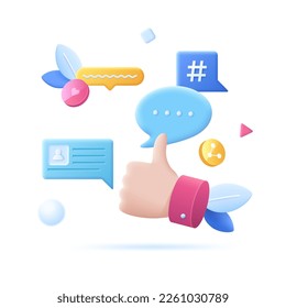 Online communication networks concept composition with 3d style elements. Chatting and learn information on social media. Modern vector illustration for advertisement banners and posters