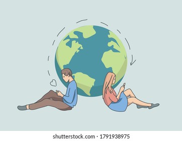 Online communication with people from different countries, vector concept illustration.