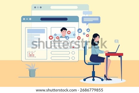 Online Communication and Remote Work Concept — Woman Using Laptop for Virtual Collaboration and Social Interaction