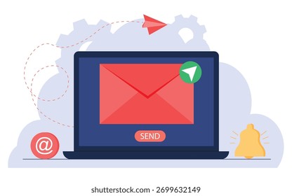 Comunicação on-line, Enviar e-mail, ilustração vetorial