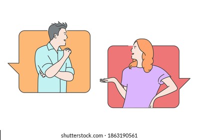 Online communication, social media or network concept. Man, woman couple chatting, Messaging using chat app or social network.