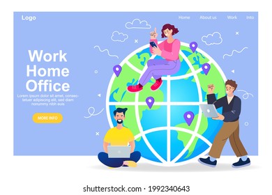 Online communication, study and work from home office, online with the whole world. Work for home connect World Internet. Connect the home Office work and remote work, Vector illustration in flat