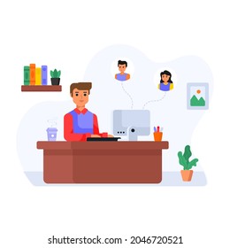 Online communication technology, flat illustration of social network 