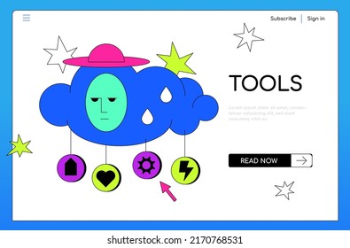 Online communication tools - colorful flat design style banner with place for text. Neon colored composition with email opened in a browser. Computer worm and Internet connection idea