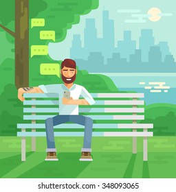 Comunicación en línea. Ilustración plana de Vector